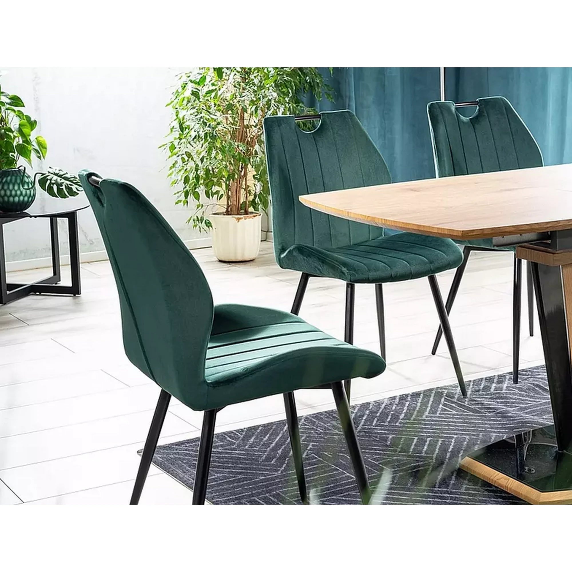 Scaun bucatarie elegant ARCO, verde inchis/negru, stofa/metal, 51x46x91 cm