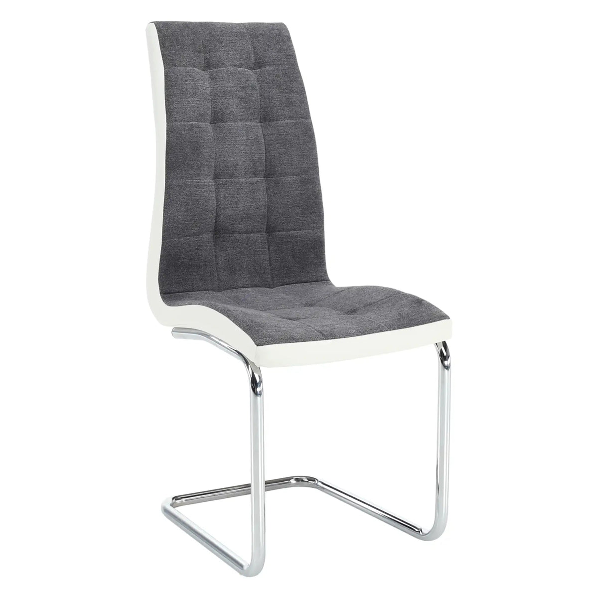 Scaun SALOMA NEW, gri/alb/crom, stofa clasica/piele ecologica/metal, 42x57x105 cm
