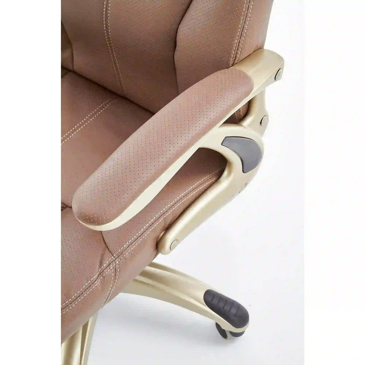 Scaun directorial CARLOS, maro deschis, piele ecologica perforata/metal, 66x70x106/114 cm