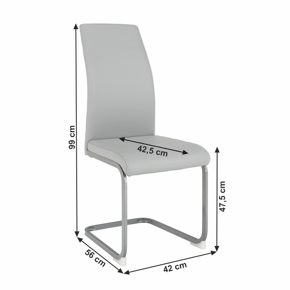 Scaun NOBATA, gri deschis, piele ecologica/metal, 42x56x99 cm