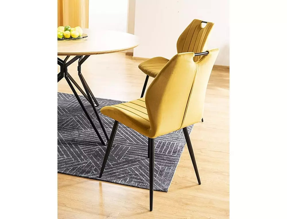 Scaun tapitat ARCO, galben/negru, stofa/metal, 52x44x92 cm