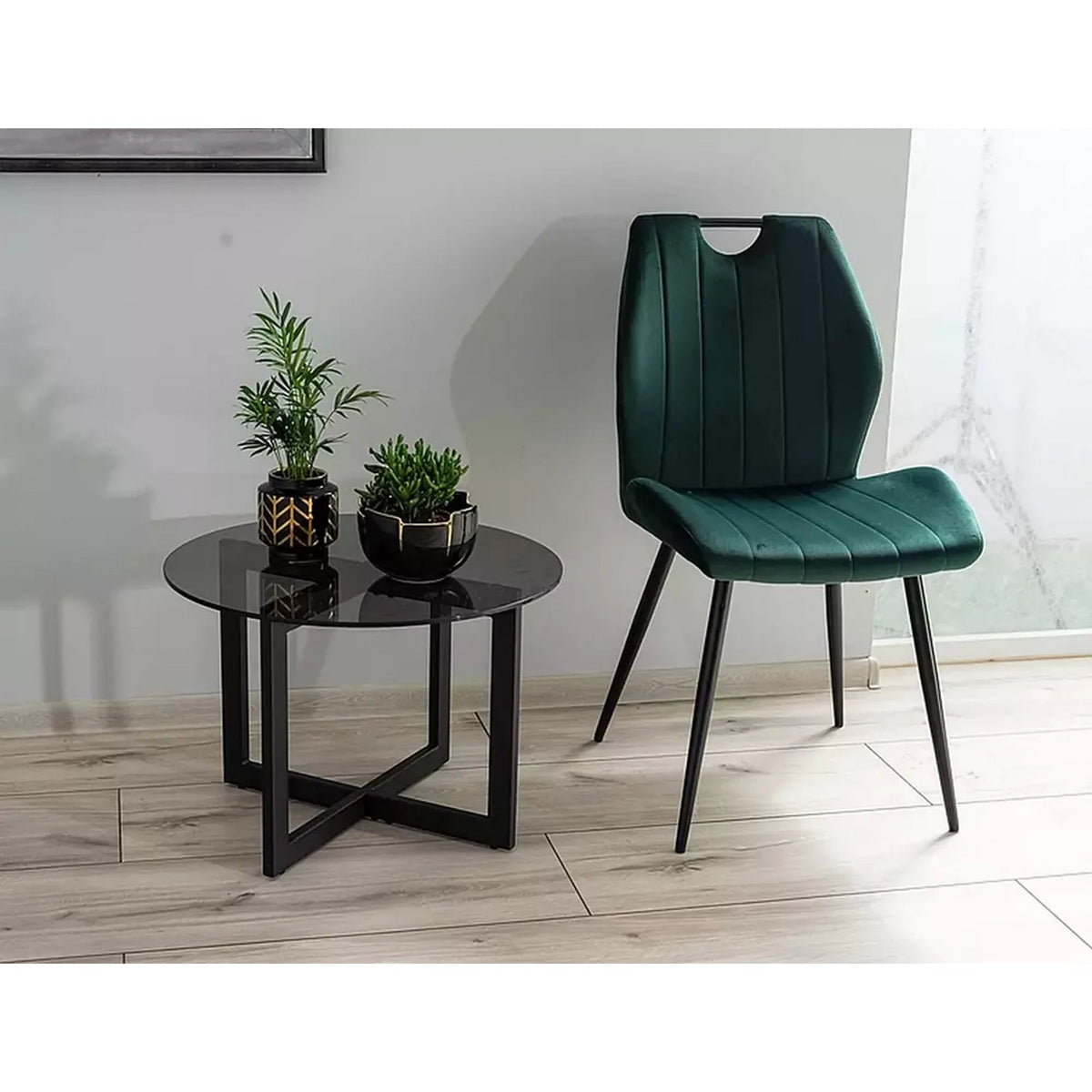 Scaun bucatarie elegant ARCO, verde inchis/negru, stofa/metal, 51x46x91 cm