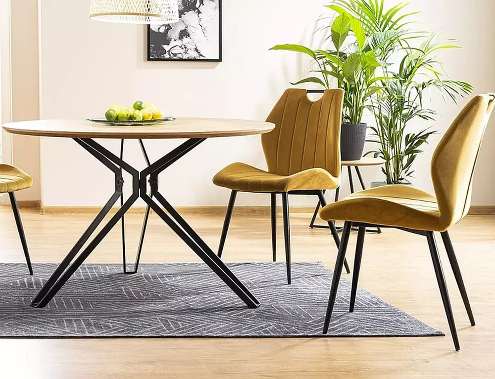Scaun tapitat ARCO, galben/negru, stofa/metal, 52x44x92 cm