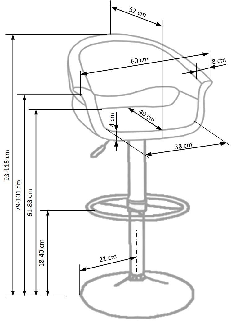 Scaun bar H46, negru/alb/crom, piele ecologica/otel, 60x46x93/115 cm