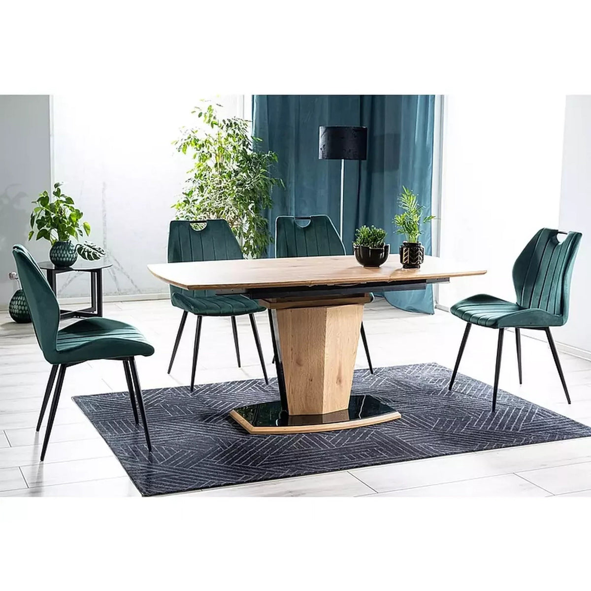 Scaun bucatarie elegant ARCO, verde inchis/negru, stofa/metal, 51x46x91 cm