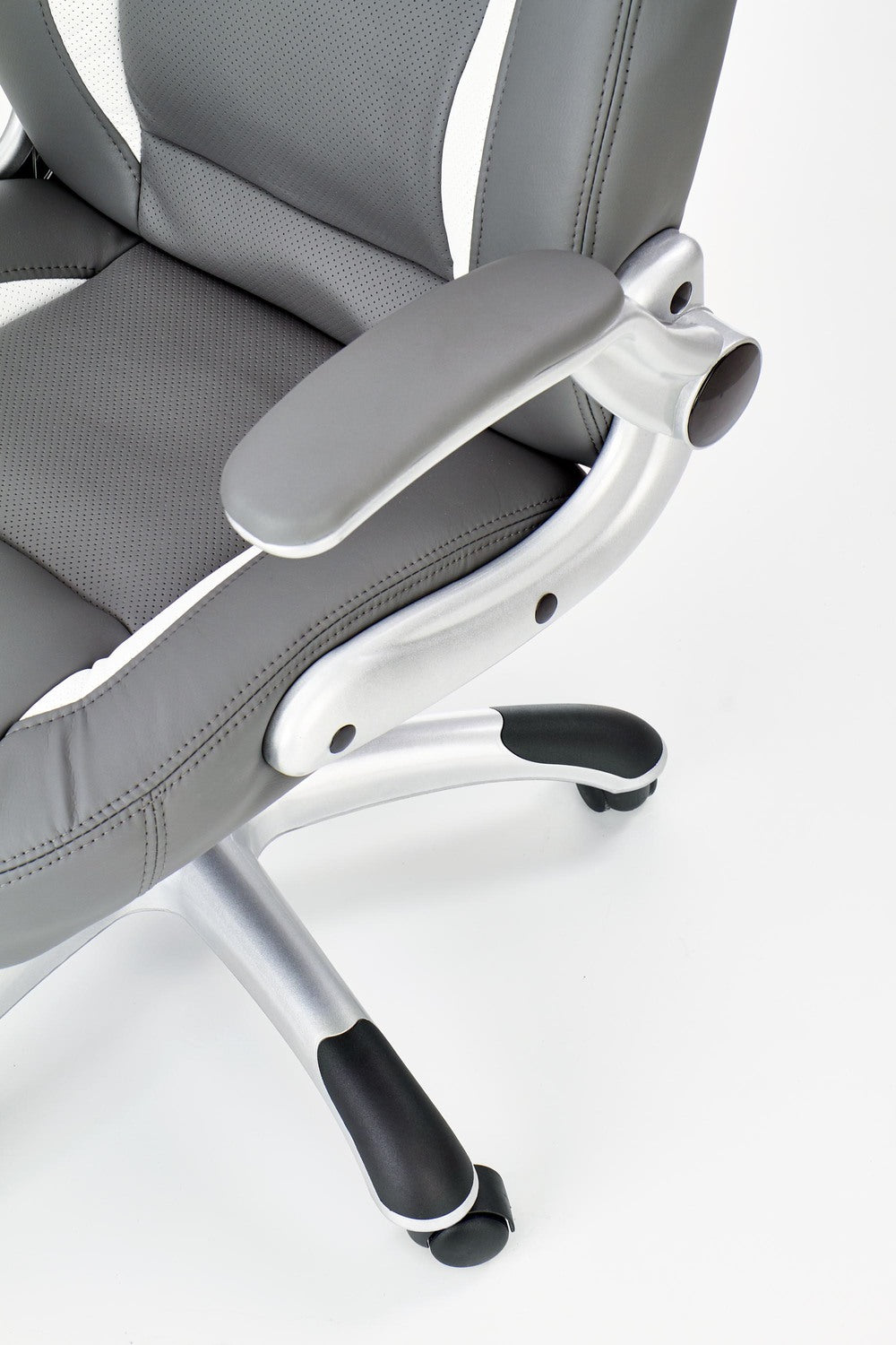 Scaun gaming SATURN, gri, piele ecologica perforata, 67x65x112/120 cm