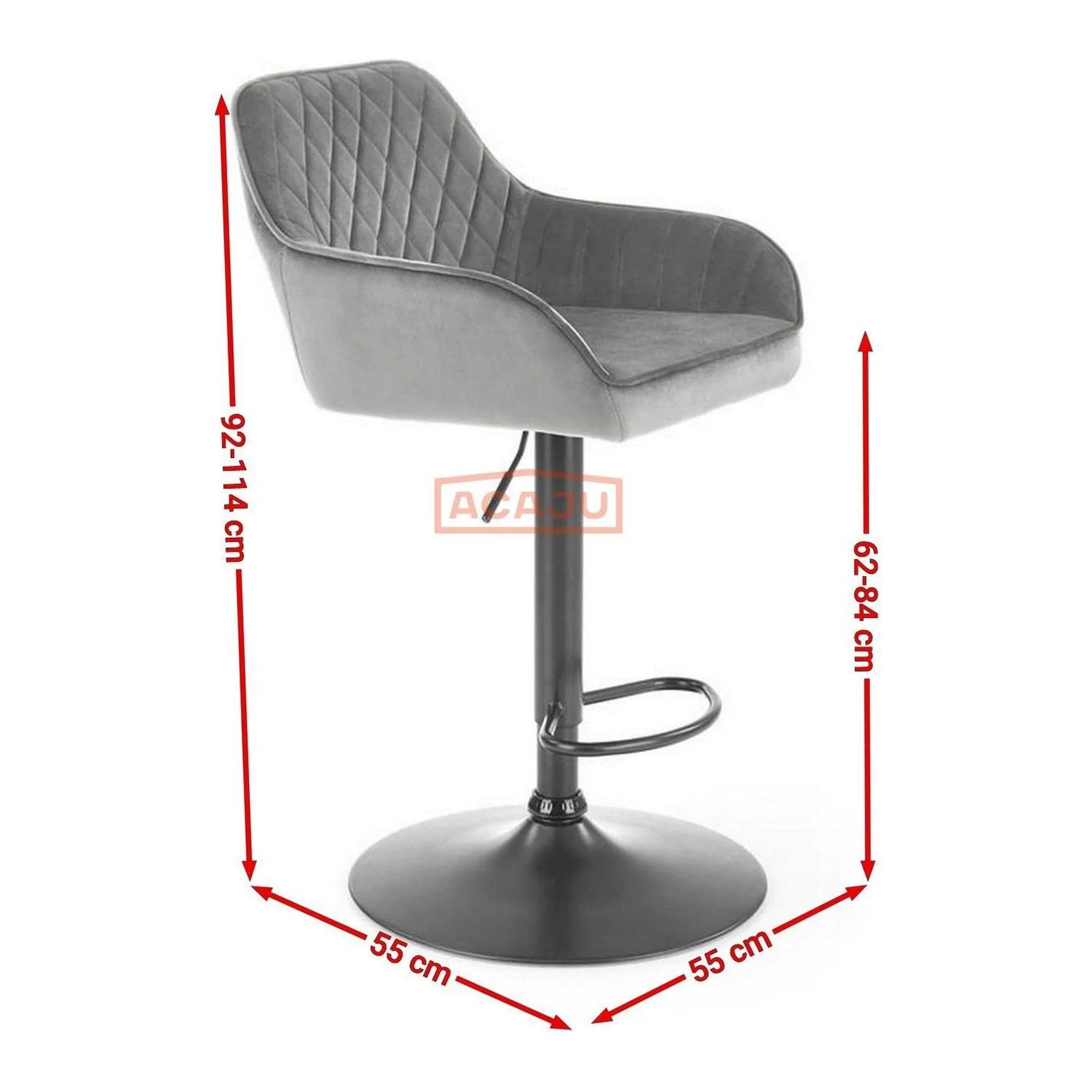 Scaun bar H103, gri - Bluvel 14/negru, stofa catifelata/otel, 55x55x92/114 cm