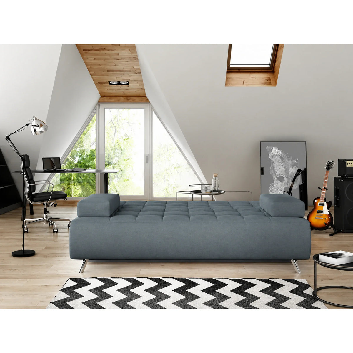 Canapea extensibila OSLO, stofa catifelata turcoaz inchis - Riviera 87, cu lada depozitare, 197x94x90 cm