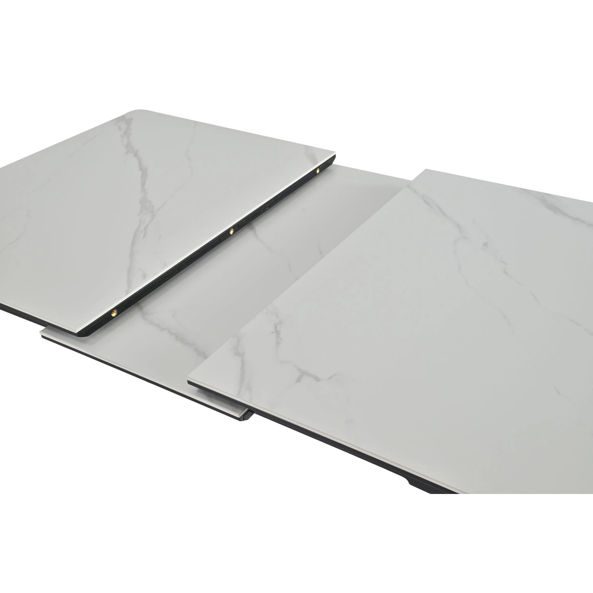 Masa extensibila OSTEN, alb cu efect de marmura/negru, 110/140x80x76 cm