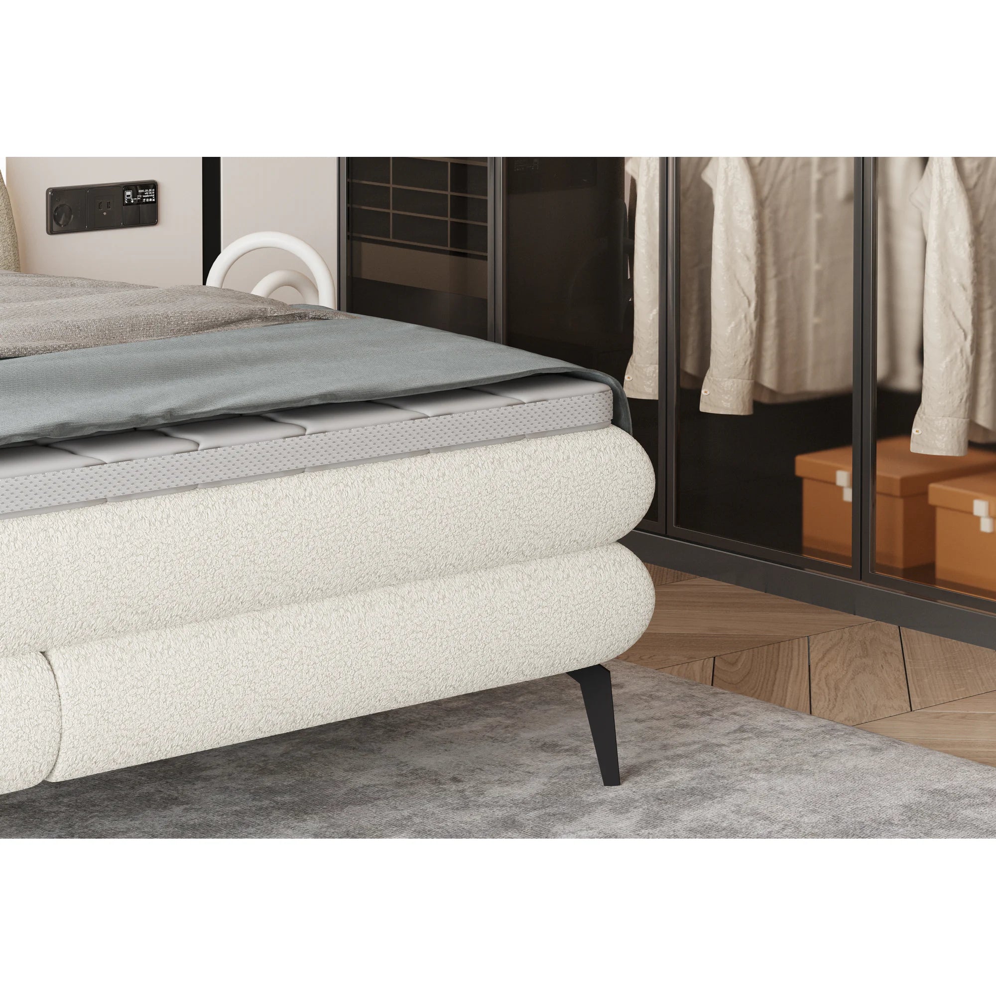 Pat boxspring OVO 160x200, personalizabil materiale Gama Premium, cu saltele si topper