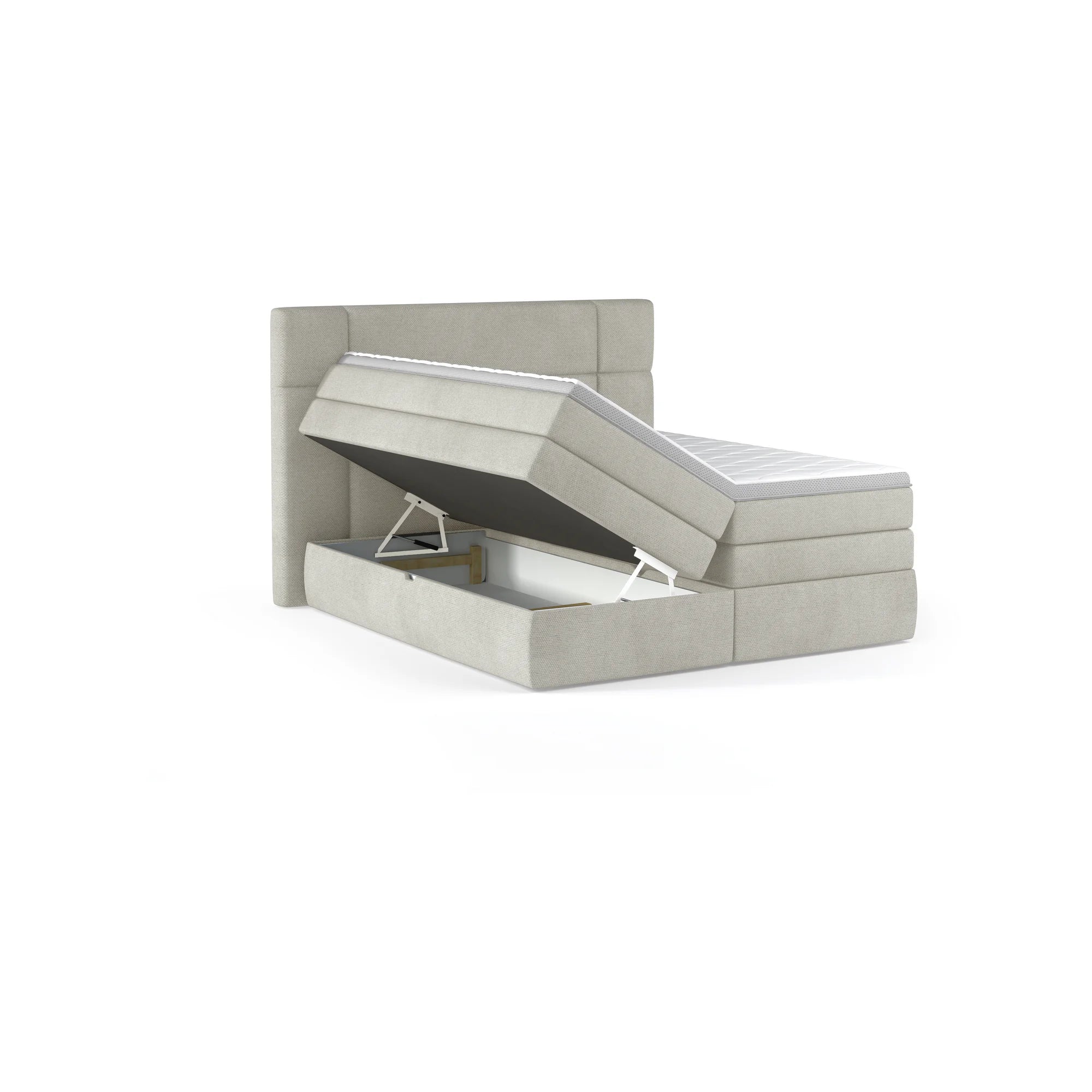 Pat boxspring PALACE 140x200, personalizabil materiale Gama Premium, cu saltele, topper si lada pentru depozitare