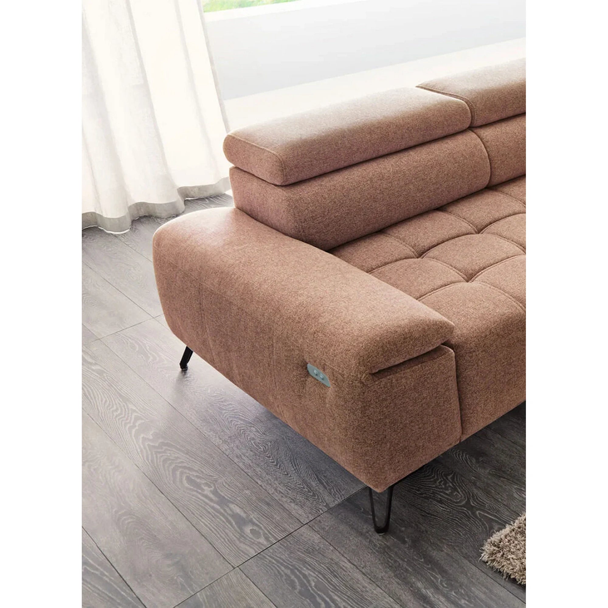 Coltar PALLADIO MINI, sezlong stanga, stofa catifelata gri - Monolith 92, cu tetiere reglabile si reglaj electric, 322x183x99 cm