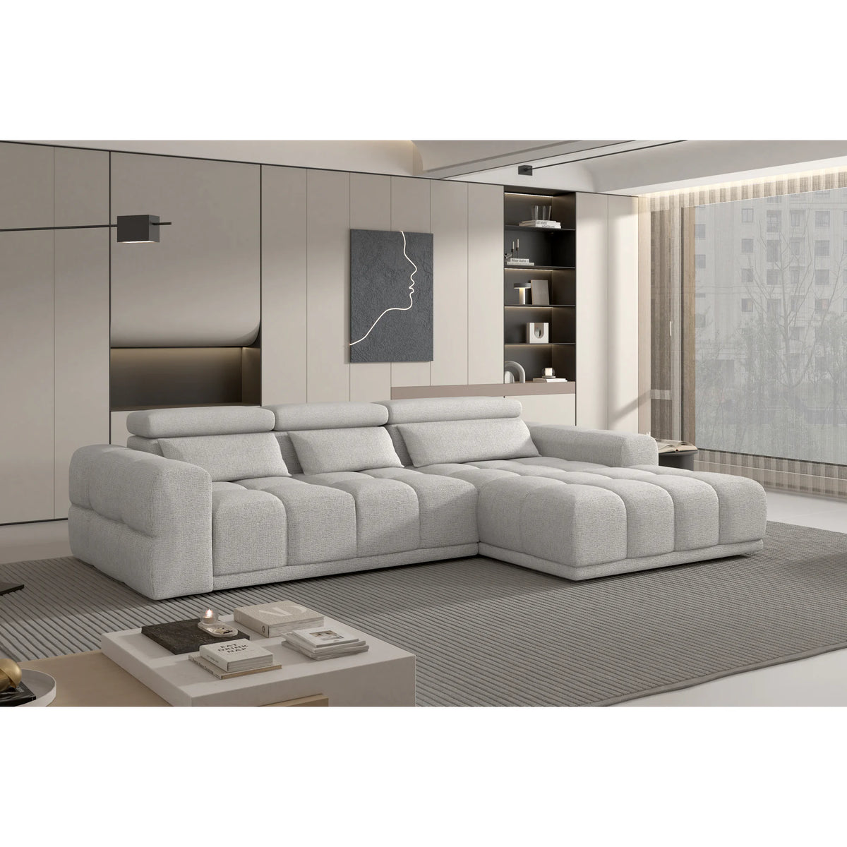 Coltar PANAMA S, personalizabil materiale Gama Premium, cu reglaj electric, 290x188x98 cm