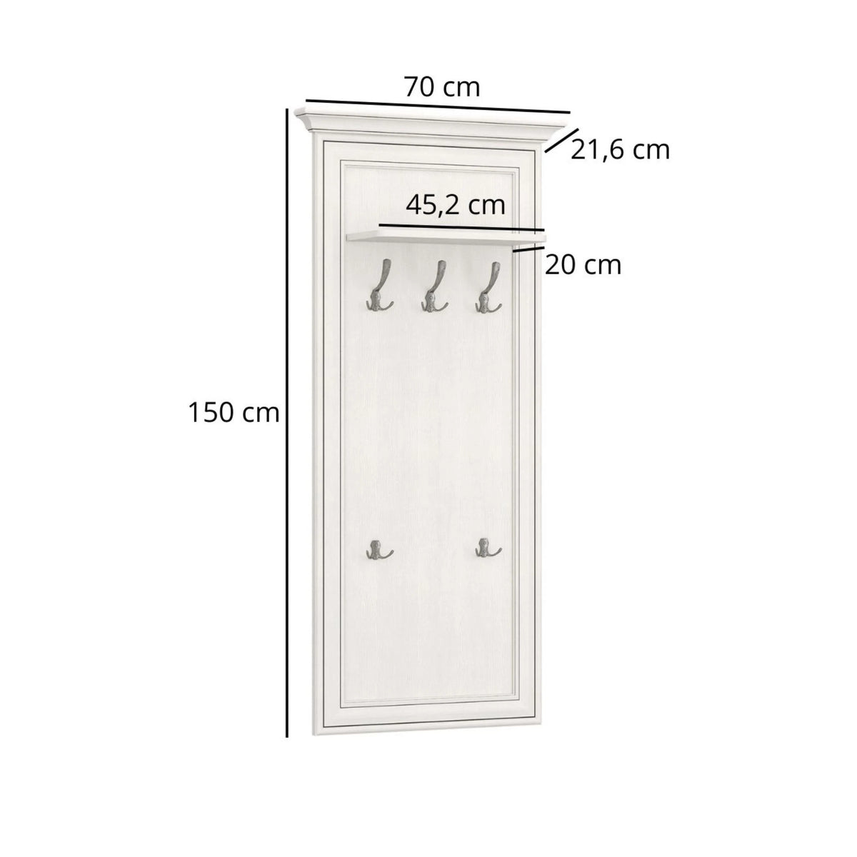 Cuier de perete TIFFANY, crem, PAL laminat, 70x22x150 cm