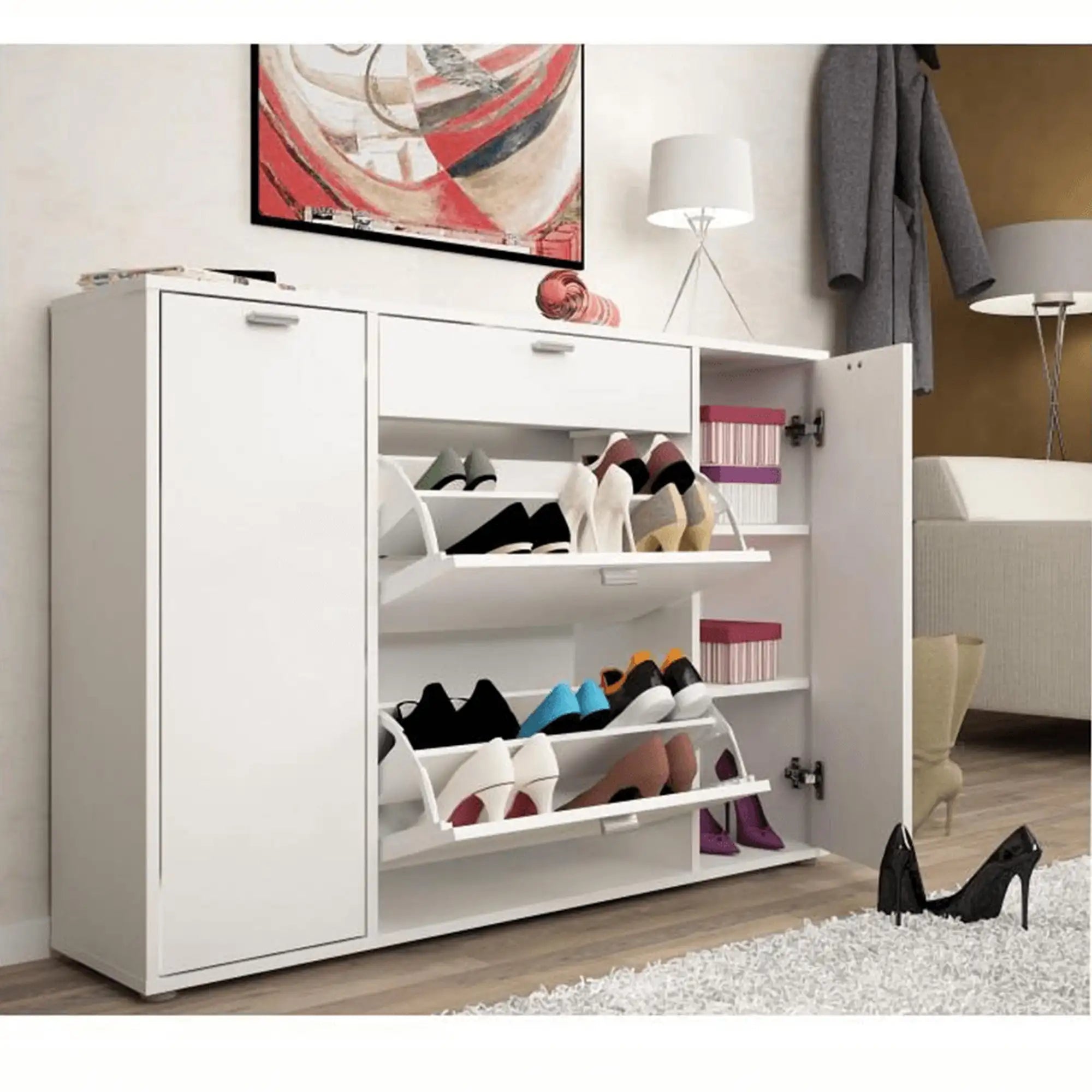 Pantofar ANABELA, alb, PAL melaminat, 120x28x85 cm