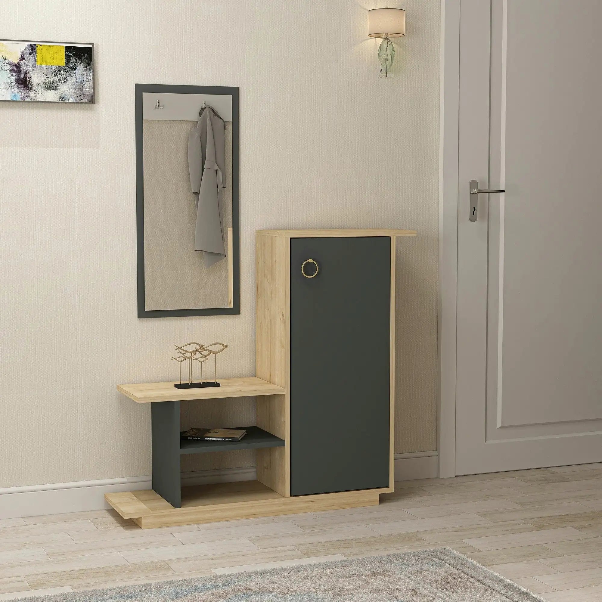 Pantofar ASIA, stejar/gri antracit, PAL melaminat, 80x30x90 cm