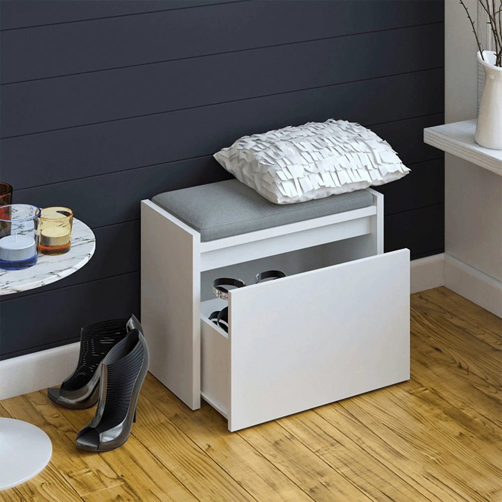 Pantofar BERGI, alb, DTD laminat, 60x30x45 cm