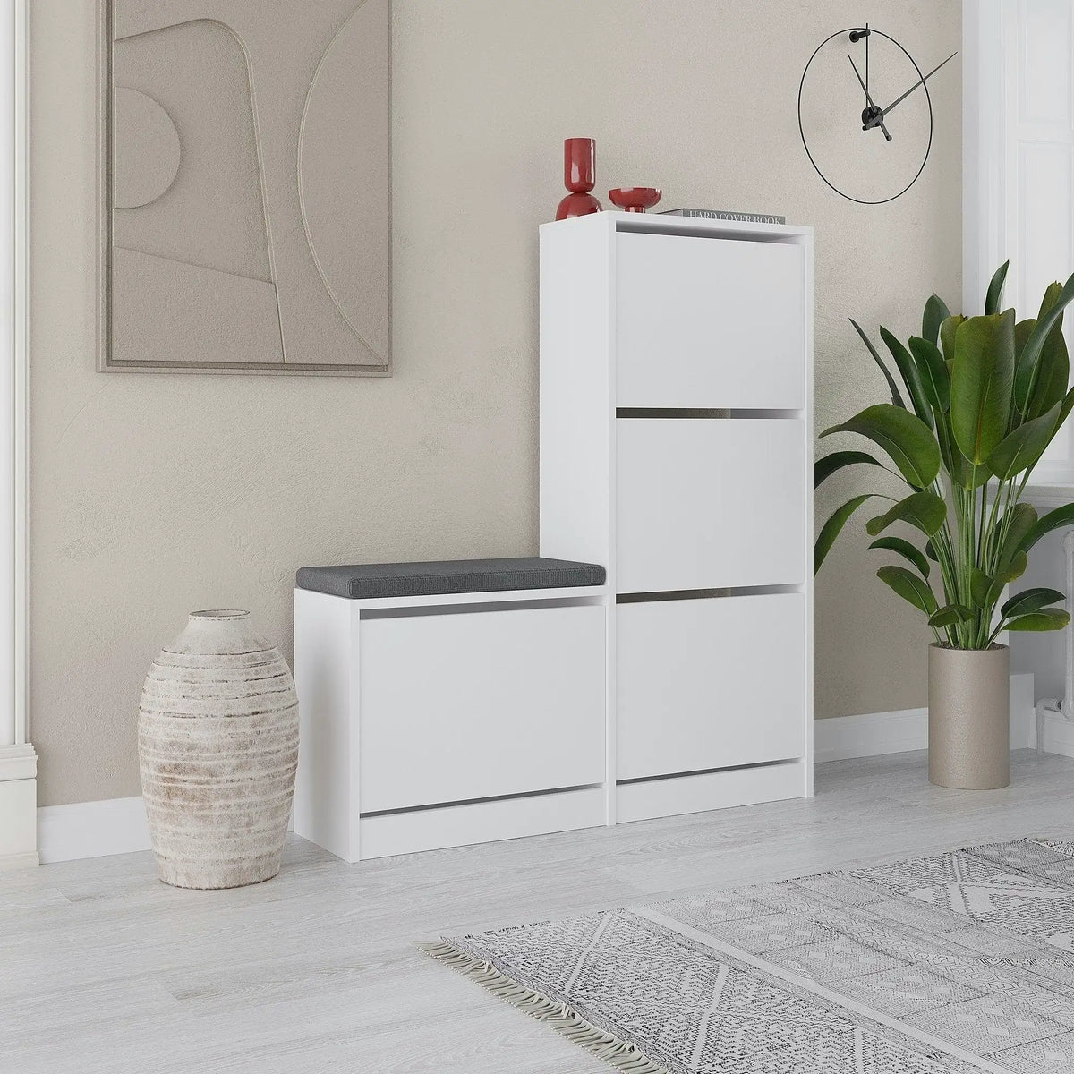 Pantofar DUDE, alb/gri, PAL melaminat/stofa, 105x26x119 cm