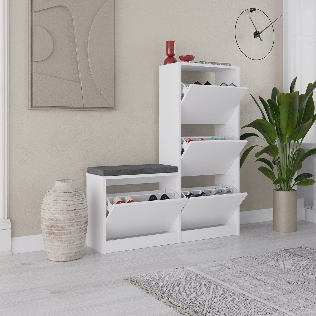 Pantofar DUDE, alb/gri, PAL melaminat/stofa, 105x26x119 cm