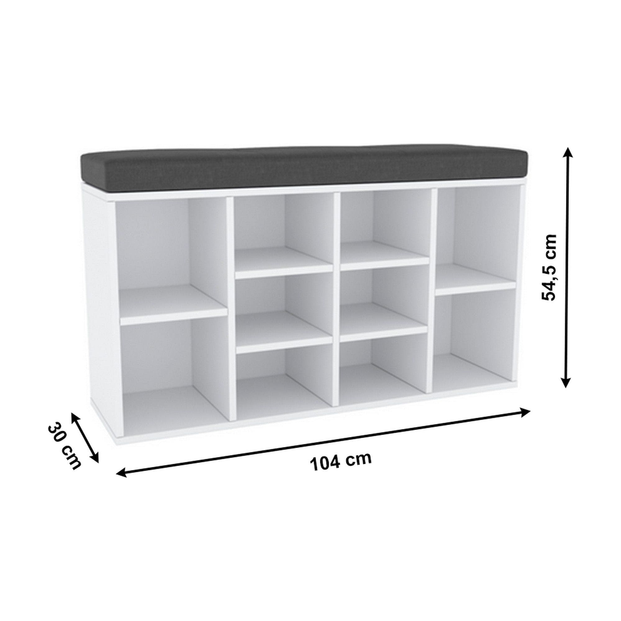Pantofar FADDY, alb/negru, DTD laminat/stofa, 104x30x55 cm