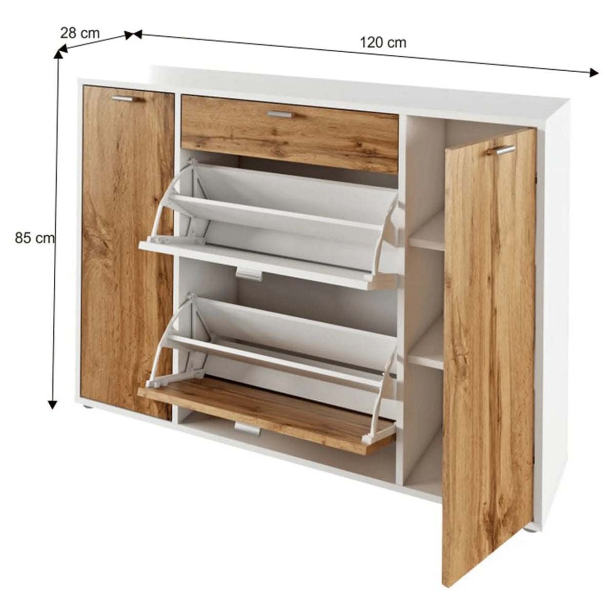 Pantofar hol ANABELA, alb/stejar wotan, 120x28x85 cm
