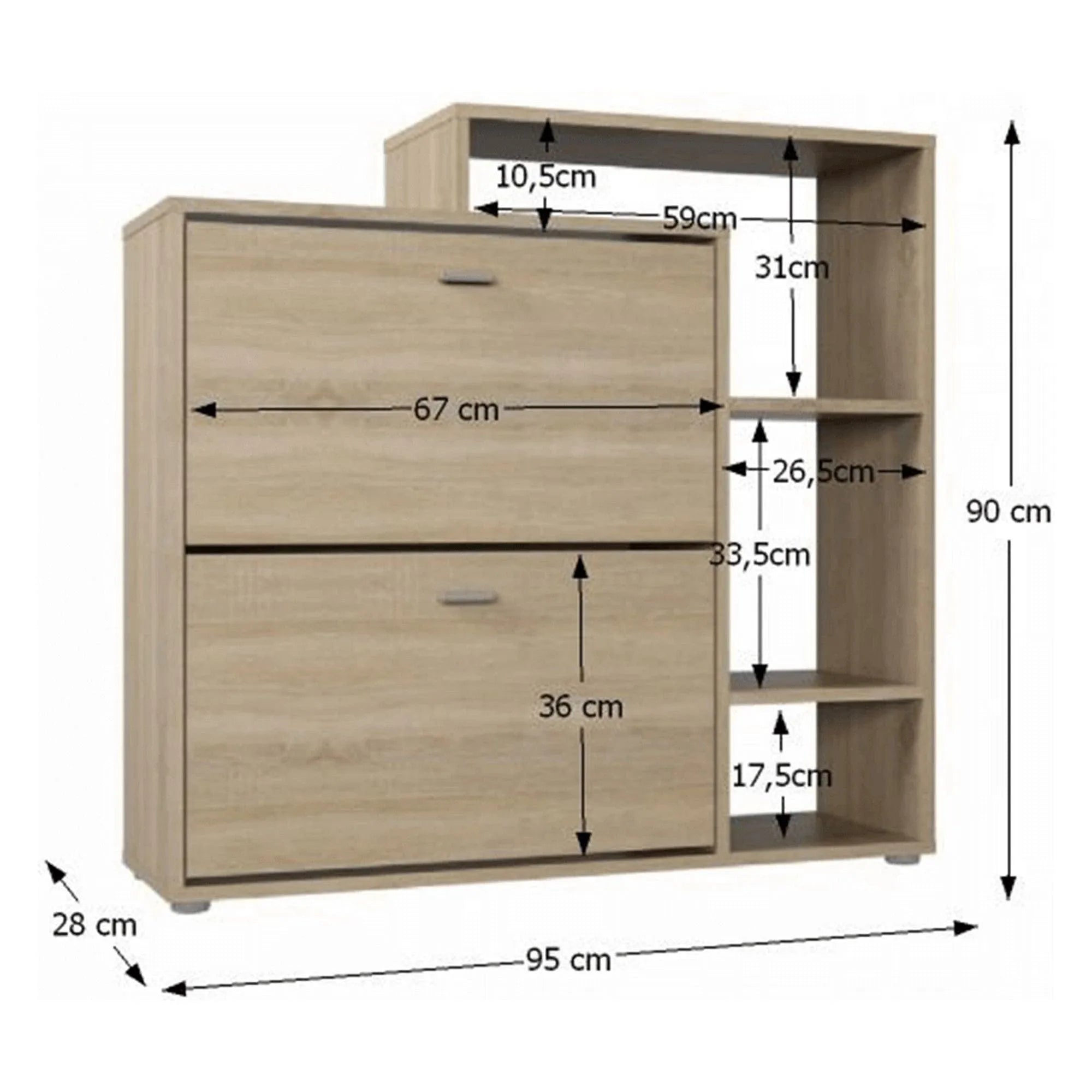 Pantofar IZABELA, stejar sonoma, PAL melaminat, 95x28x90 cm