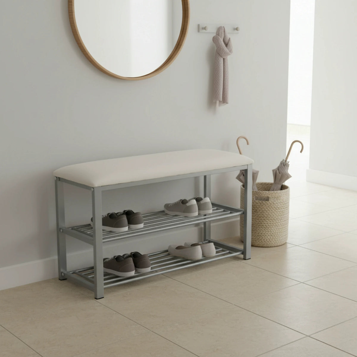 Pantofar LANGELLA, alb/crom, stofa clasica/metal, 81x31x49 cm