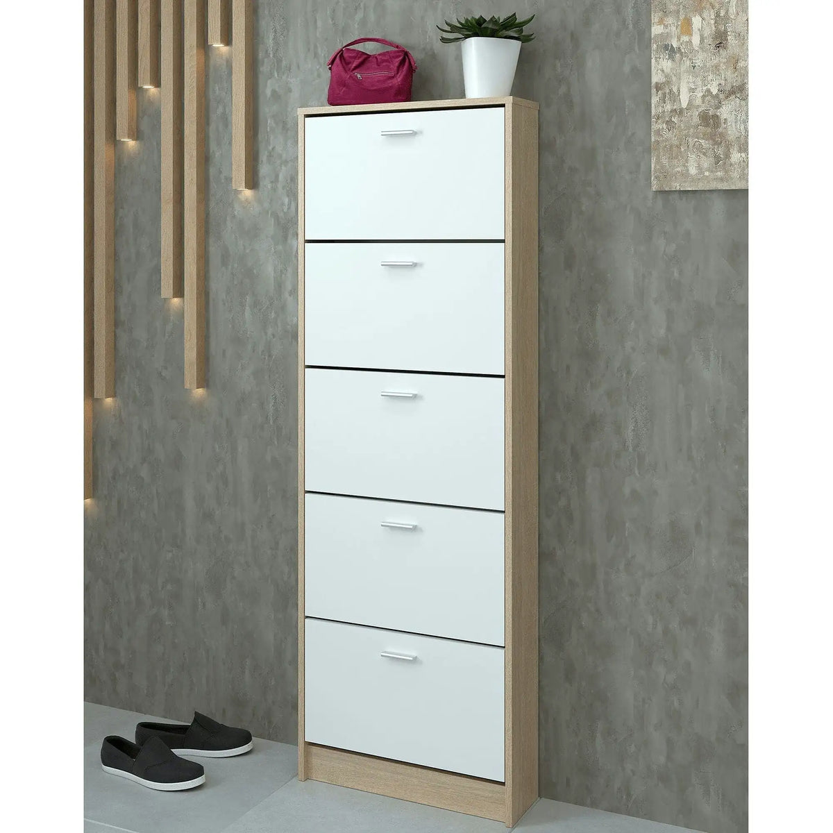Pantofar MOBI 15, stejar sonoma/alb, DTD laminat, 58x18x170.2 cm