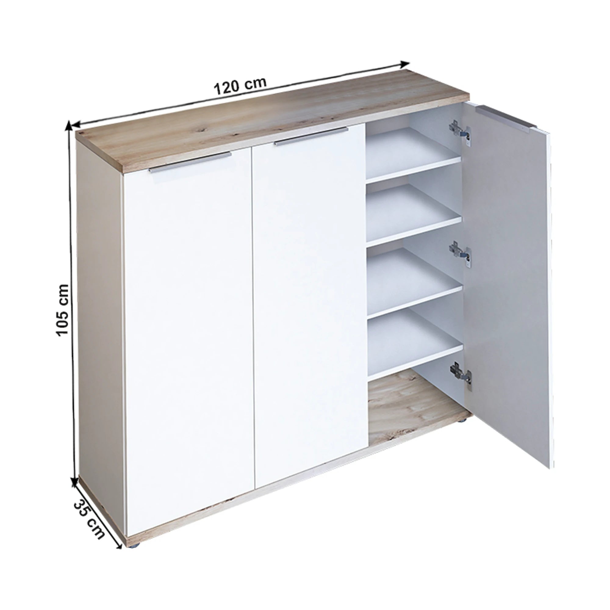 Pantofar MODINI TYP 2, stejar artisan/alb, DTD laminat/metal, 120x35x105 cm