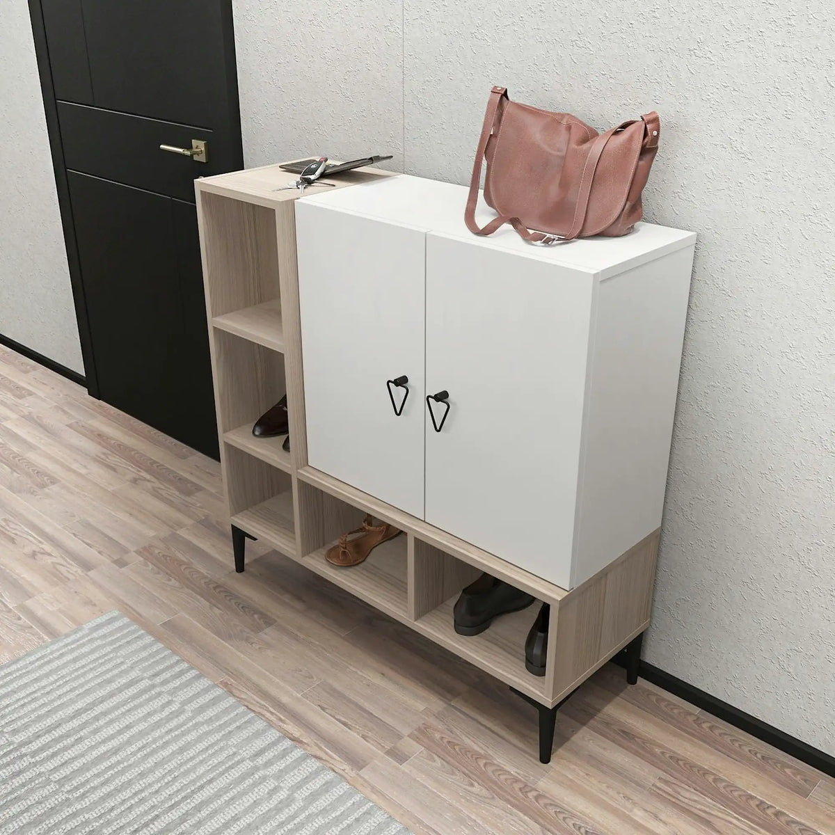 Pantofar Platin, alb/stejar, PAL melaminat, 100x35x100 cm