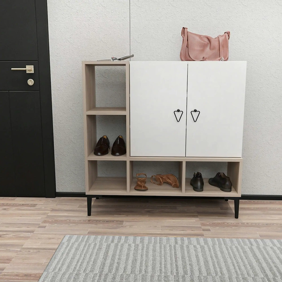 Pantofar Platin, alb/stejar, PAL melaminat, 100x35x100 cm
