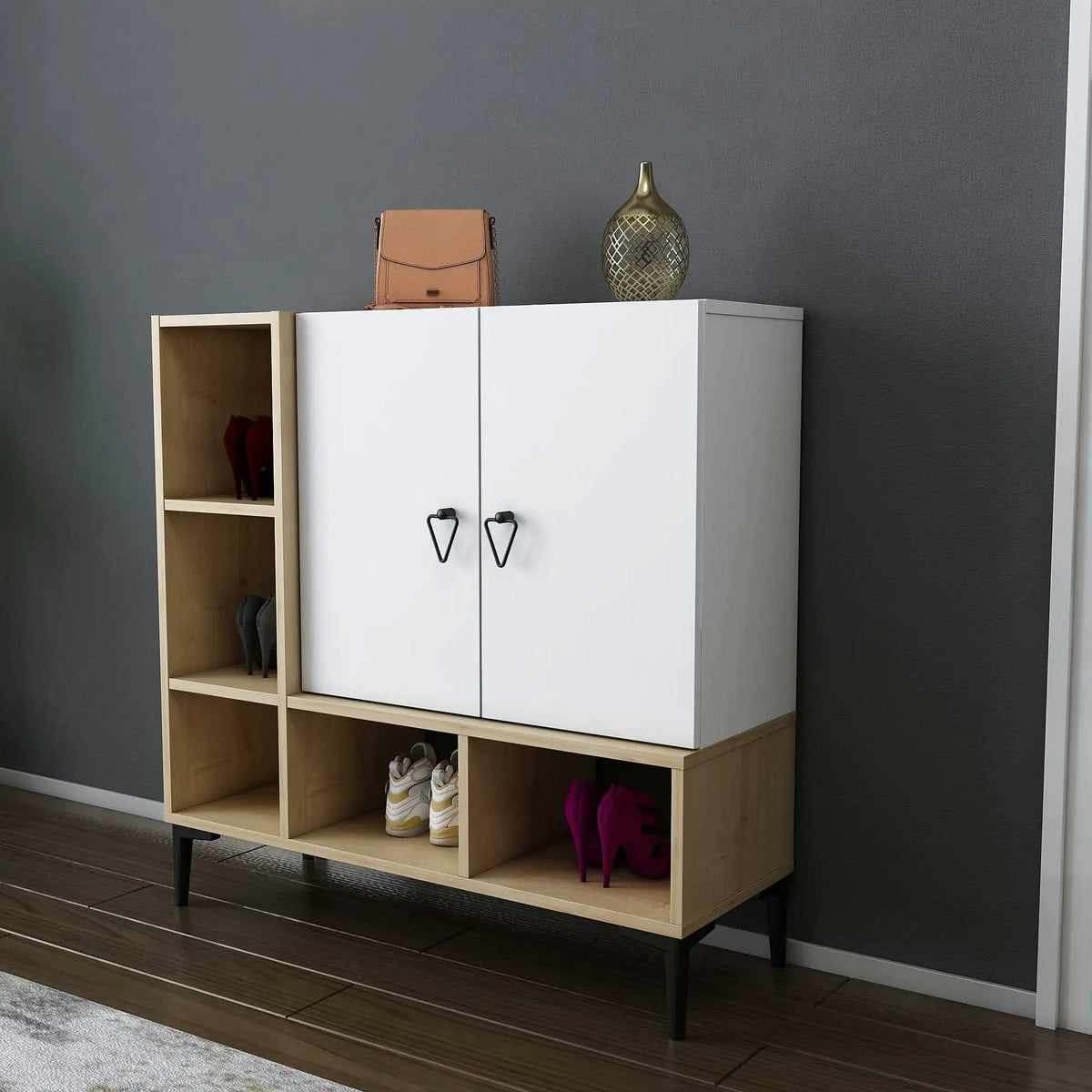 Pantofar PLATIN, stejar/alb, PAL melaminat, 100x35x100 cm