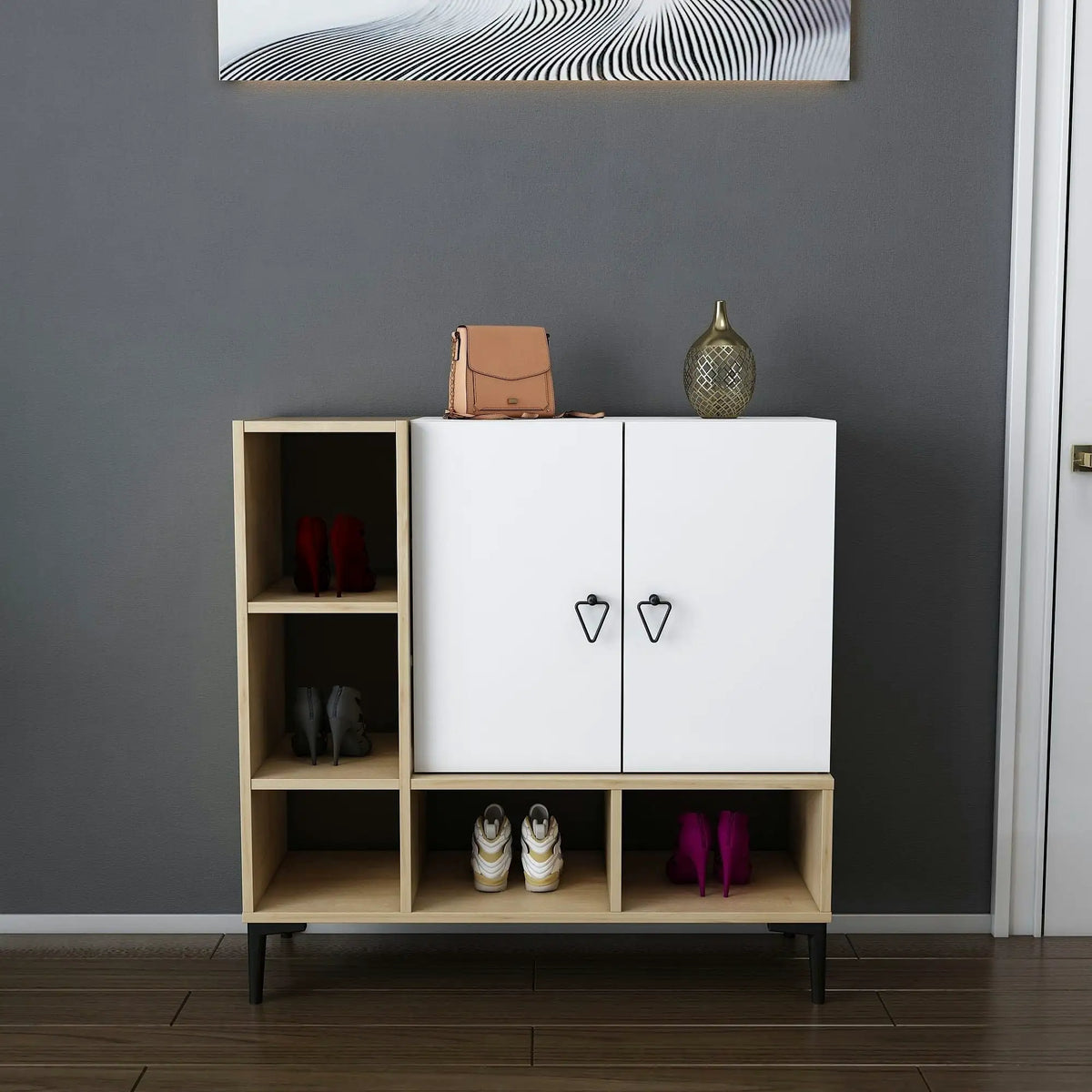Pantofar PLATIN, stejar/alb, PAL melaminat, 100x35x100 cm