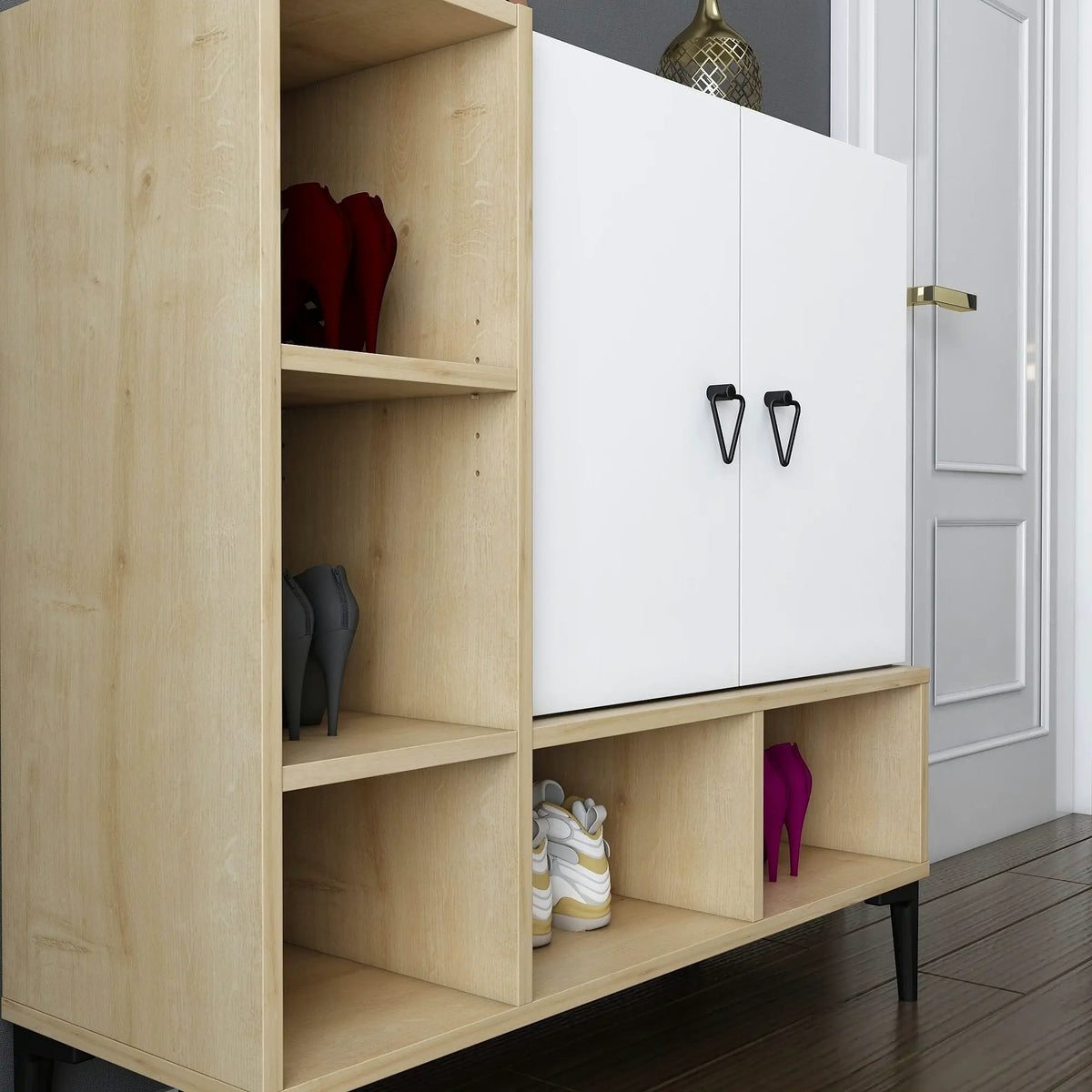 Pantofar PLATIN, stejar/alb, PAL melaminat, 100x35x100 cm