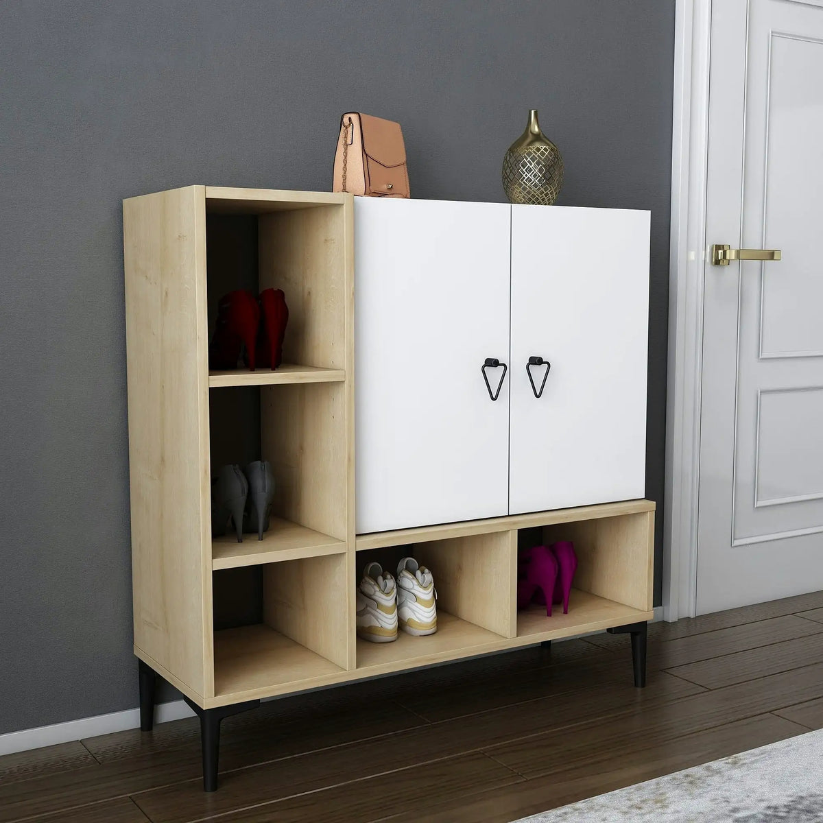 Pantofar PLATIN, stejar/alb, PAL melaminat, 100x35x100 cm