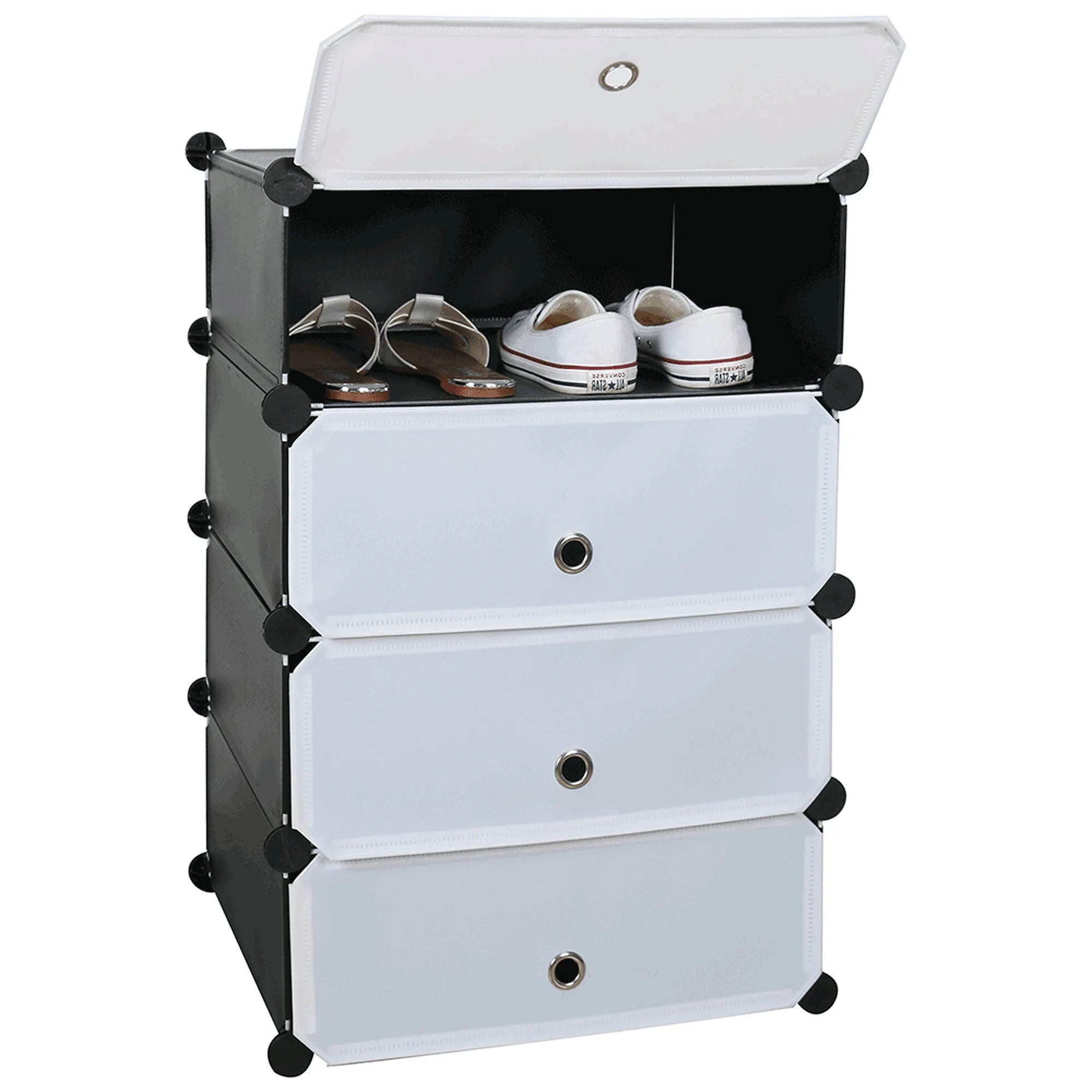 Pantofar PORET, negru/alb, plastic/metal, 49x37x76 cm