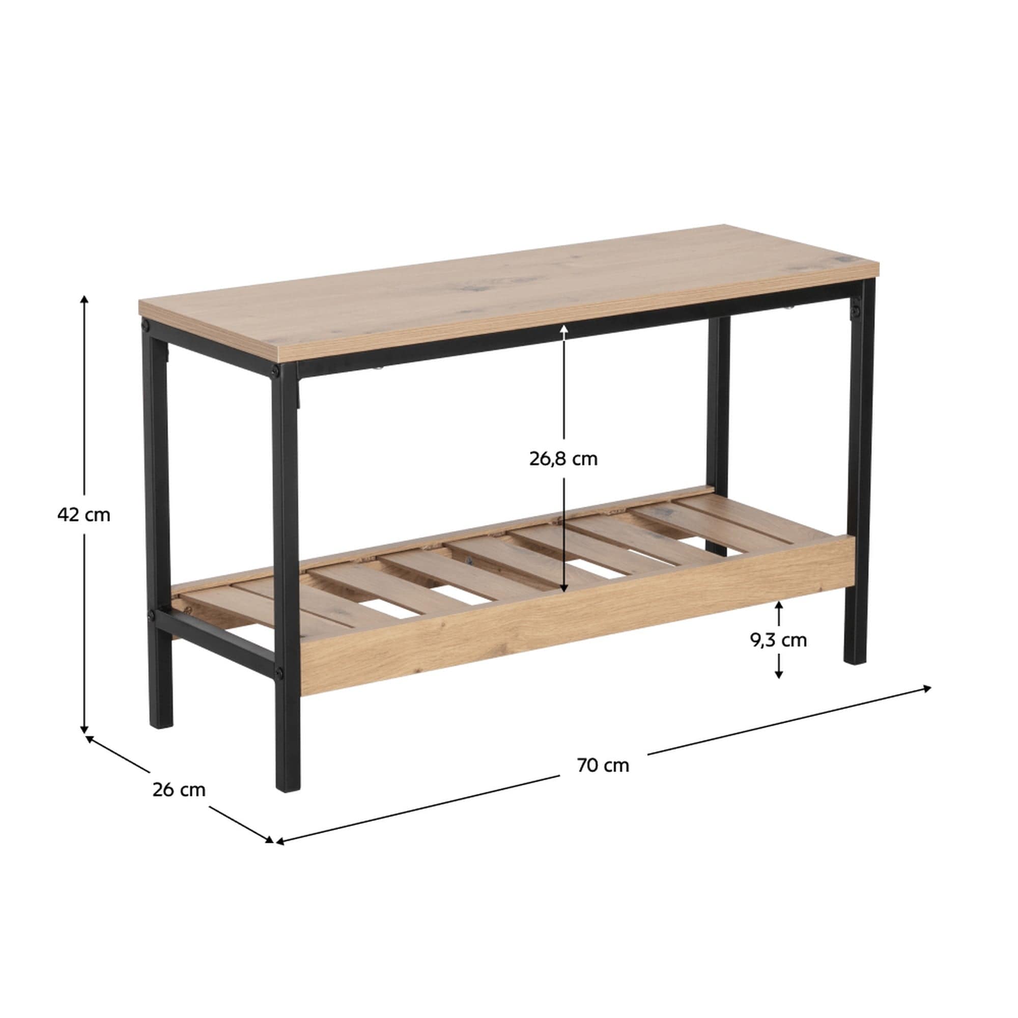 Pantofar REST, stejar/negru, DTD laminat/metal, 70x26x42 cm