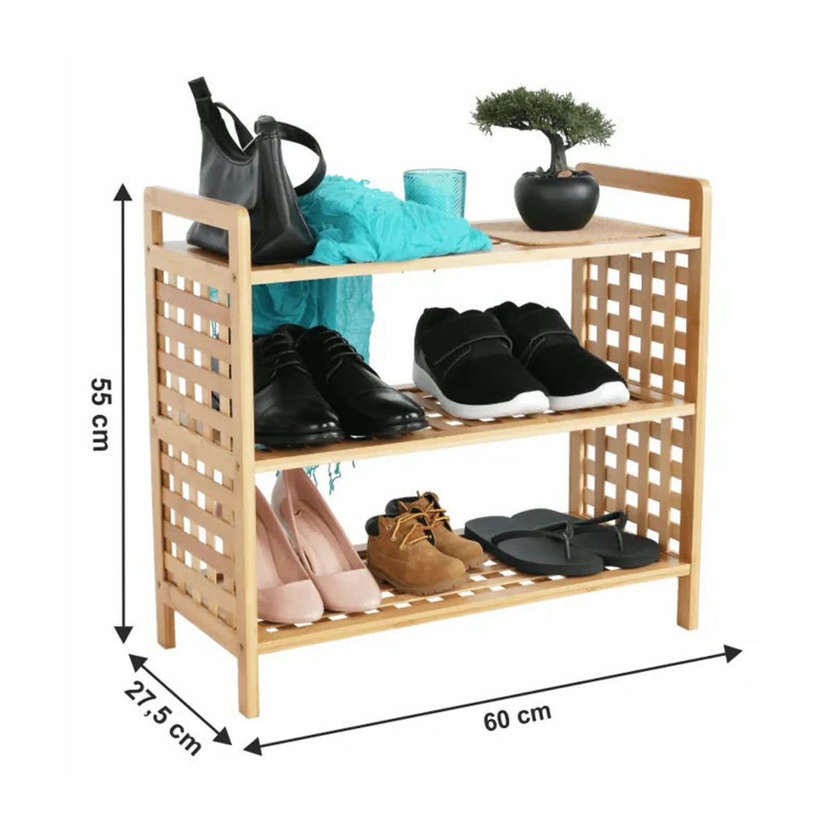 Pantofar SOVETO TYP 2, bambus natural, lemn bambus lacuit, 60x28x55 cm