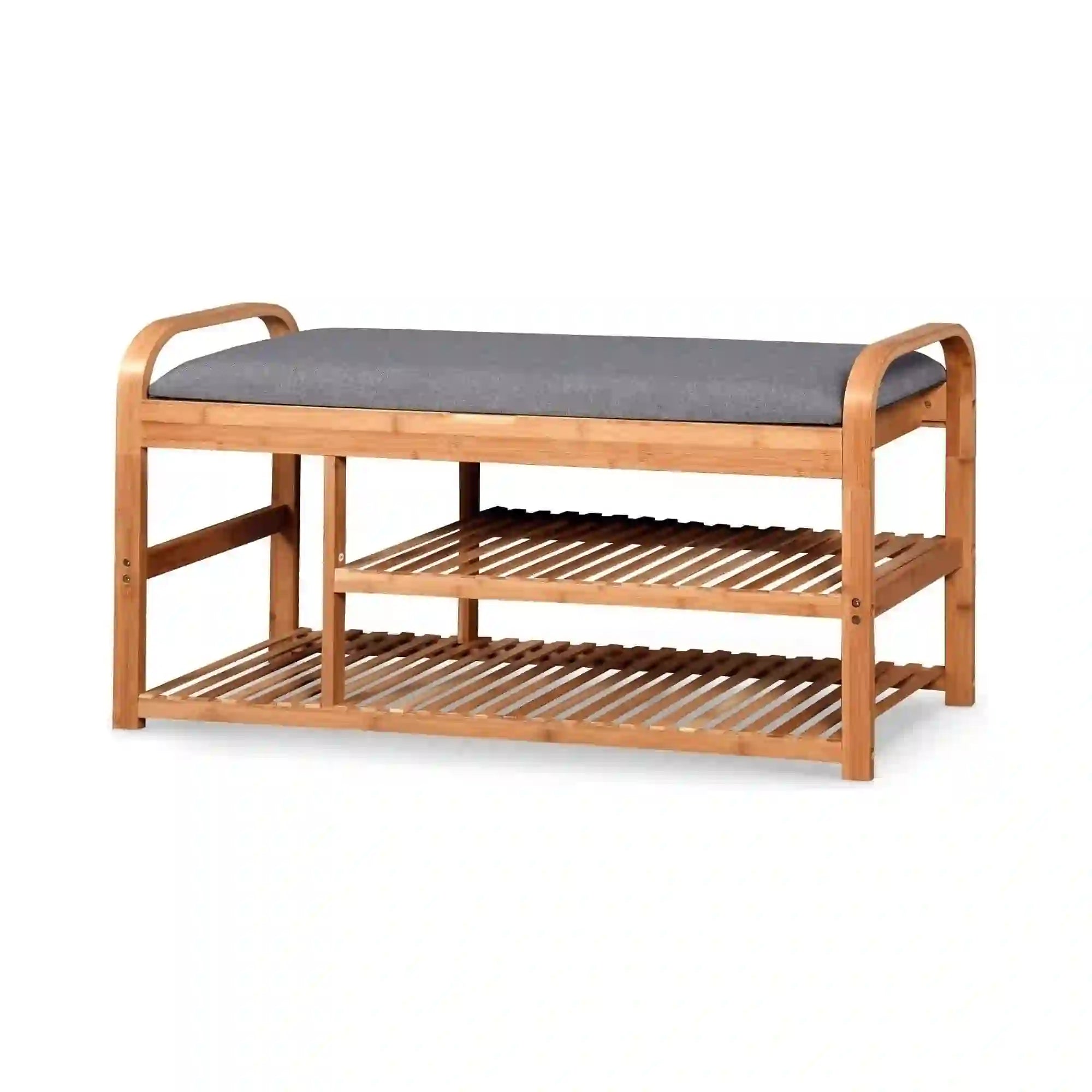 Pantofar ST13, gri/stejar natural, stofa/lemn de bambus, 100x33x50 cm