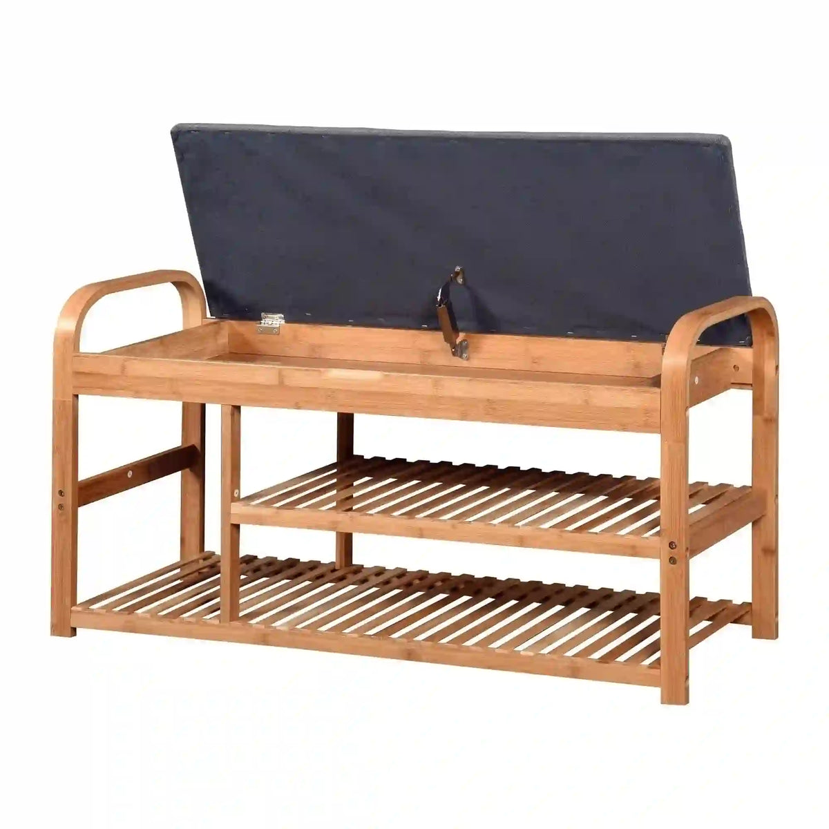 Pantofar ST13, gri/stejar natural, stofa/lemn de bambus, 100x33x50 cm