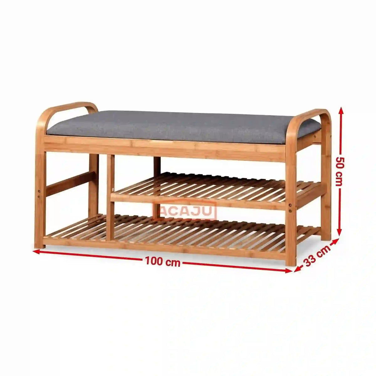 Pantofar ST13, gri/stejar natural, stofa/lemn de bambus, 100x33x50 cm