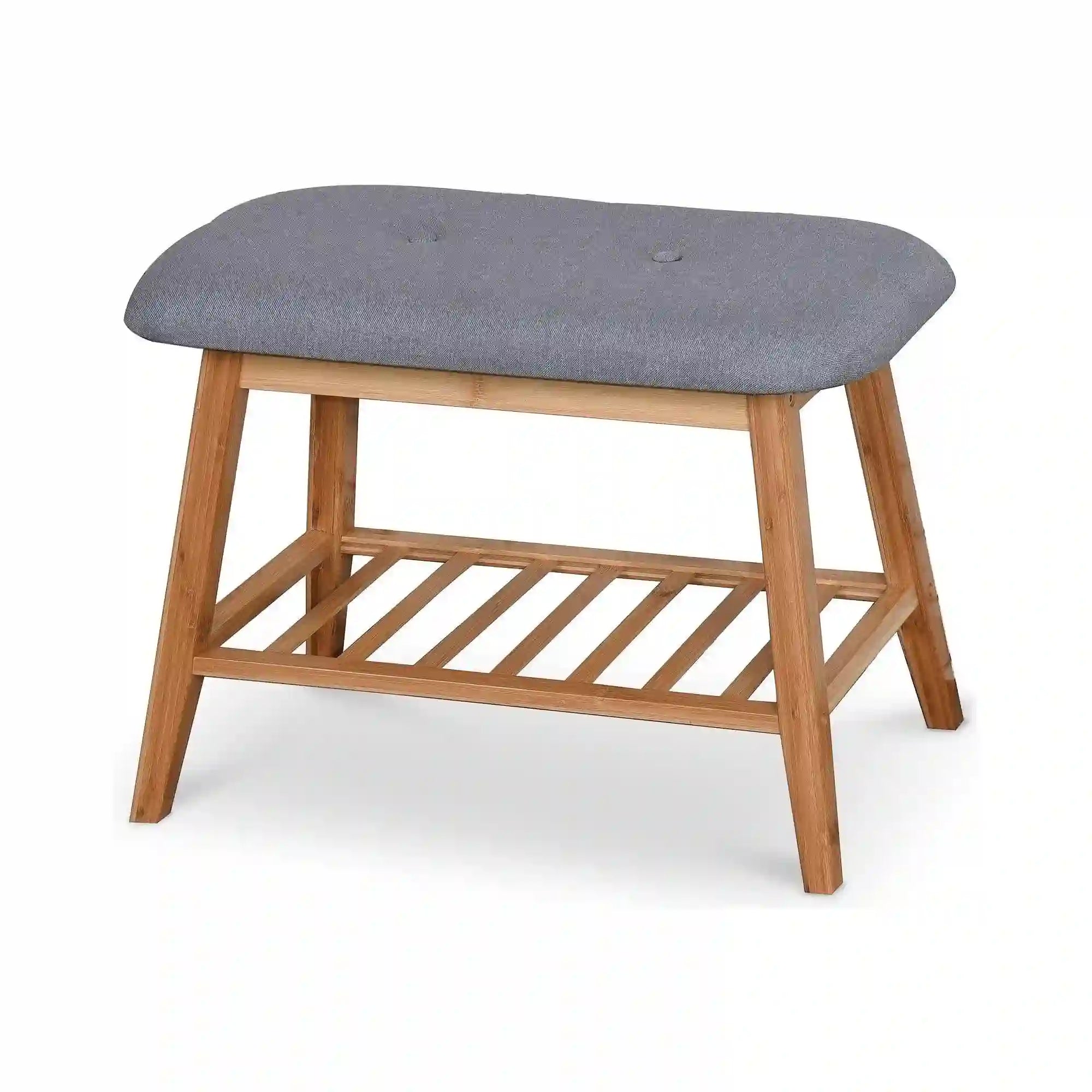 Pantofar ST14, gri/stejar natural, stofa/lemn de bambus, 60x30x44 cm