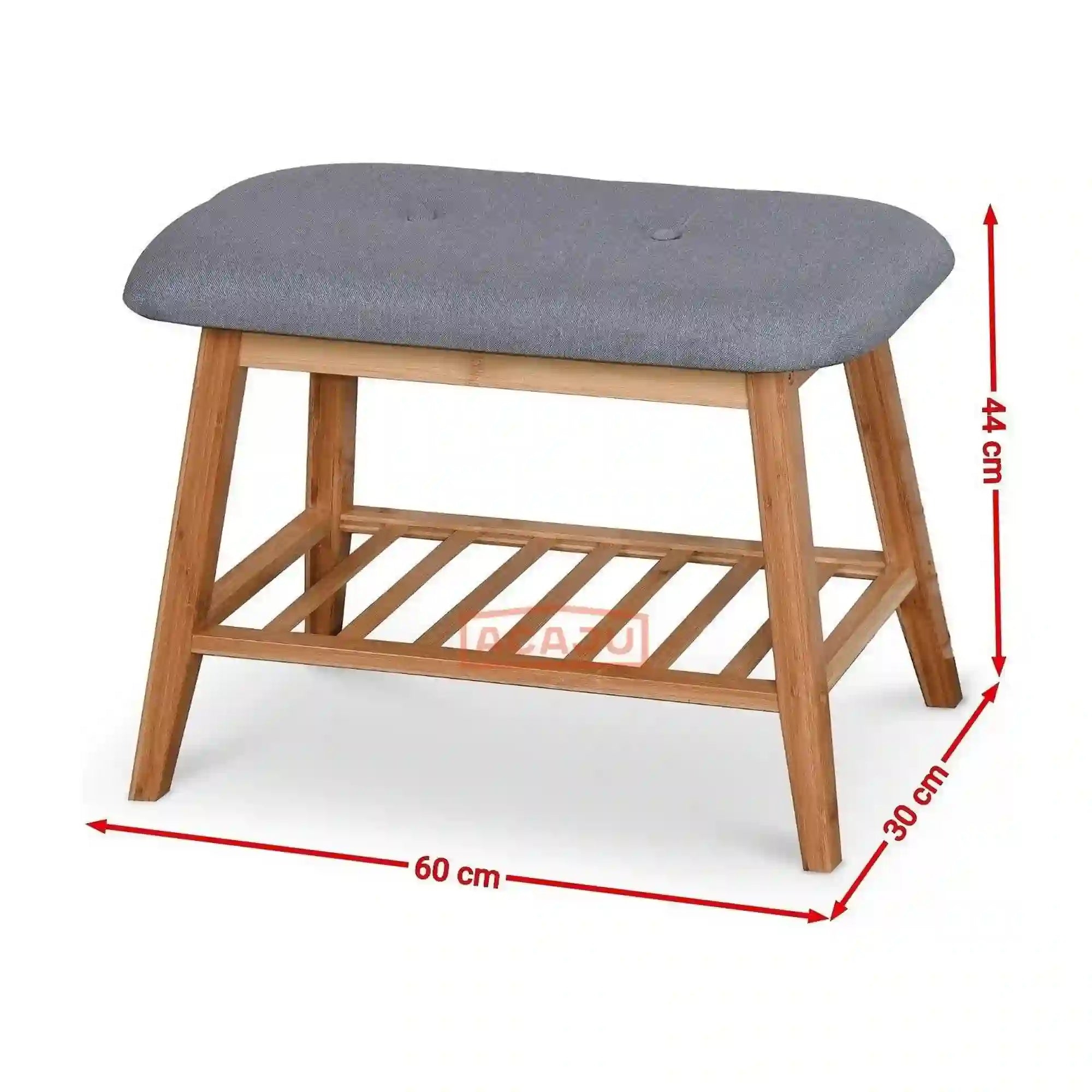 Pantofar ST14, gri/stejar natural, stofa/lemn de bambus, 60x30x44 cm