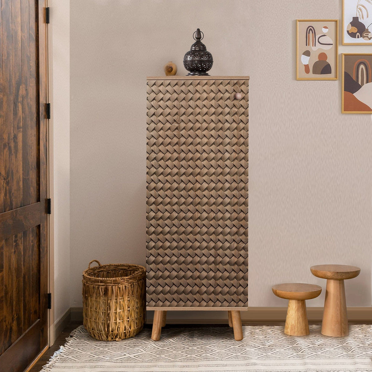 Pantofar VEGAS, stejar, PAL melaminat, 50x38x135 cm