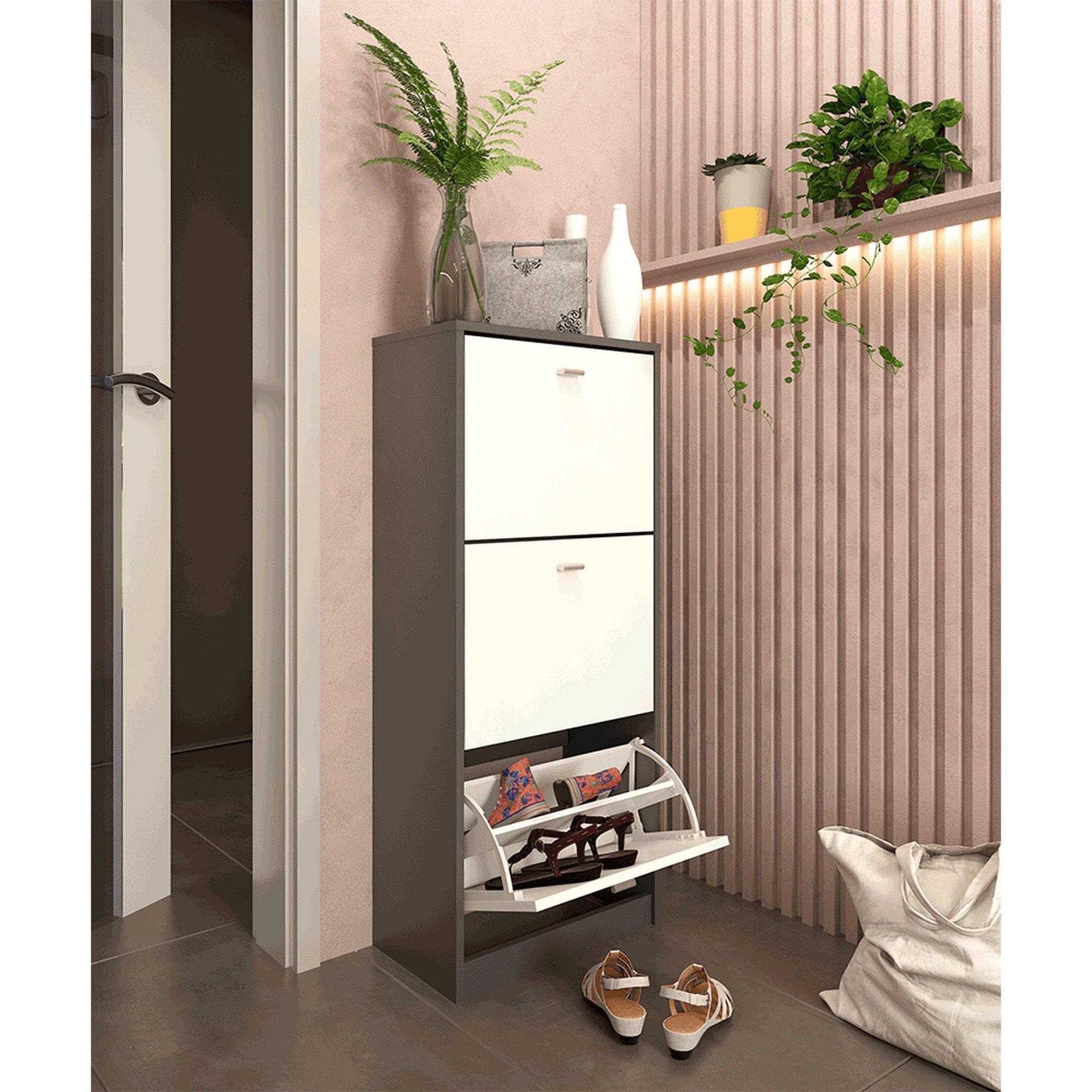 Pantofar VIVAT NEW TYP 2, alb/gri grafit, PAL melaminat, 50x28x116 cm