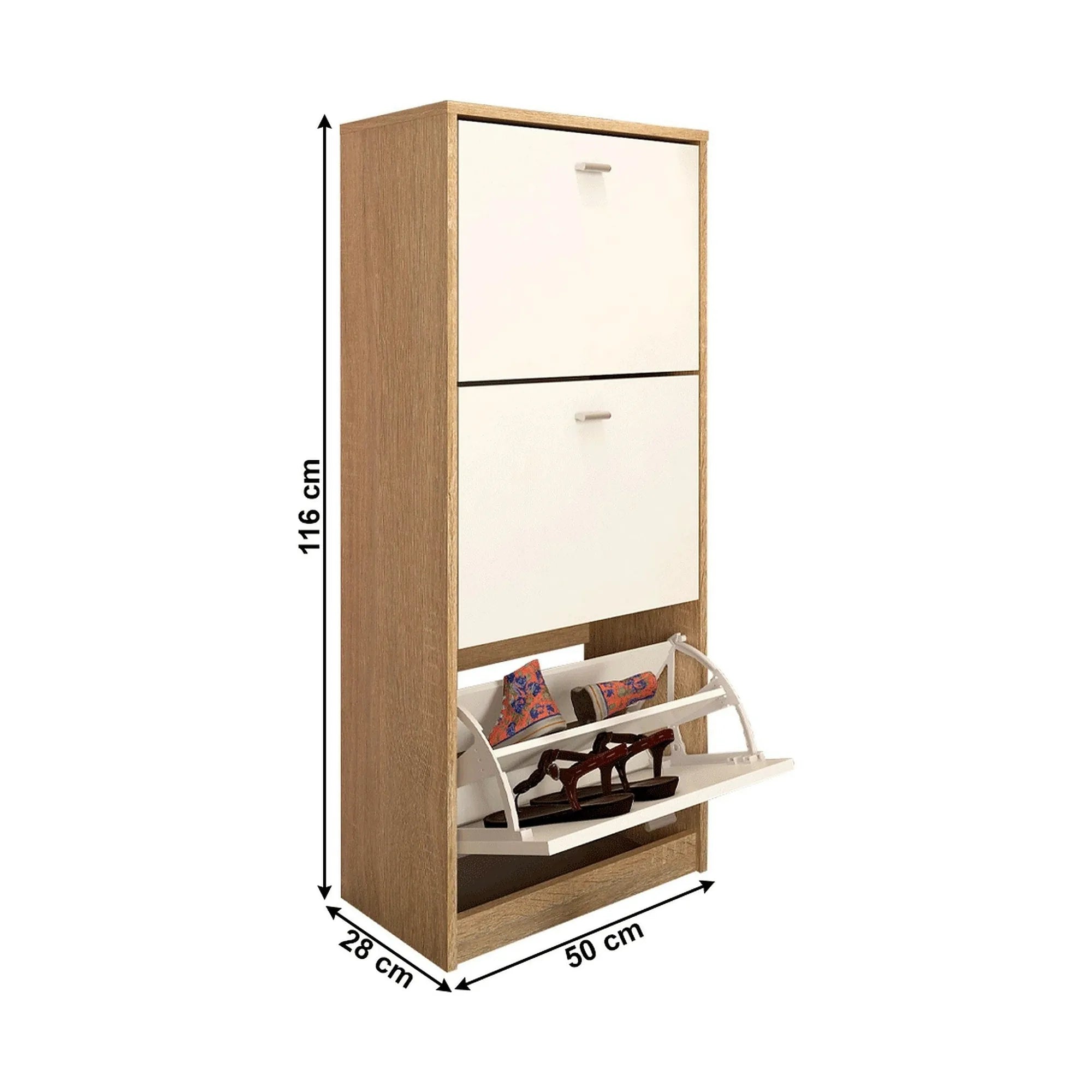 Pantofar VIVAT NEW TYP 2, alb/stejar sonoma, PAL melaminat, 50x28x116 cm