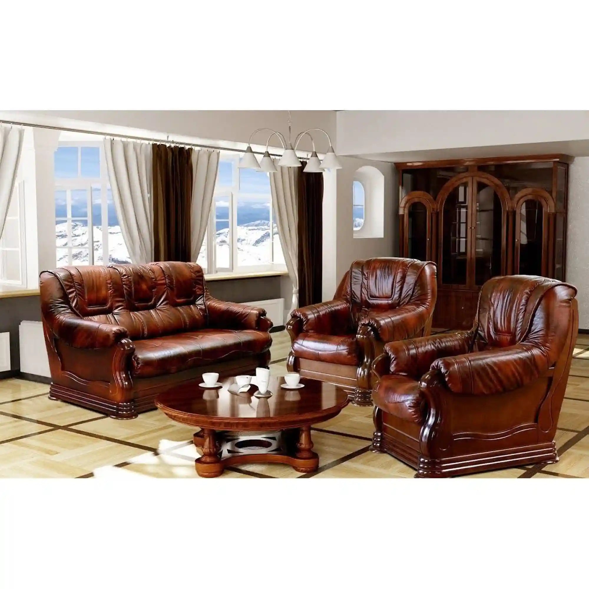 PARMA 311 pachet special (canapea extensibila 3 locuri, doua fotolii fixe din piele naturala Madras)