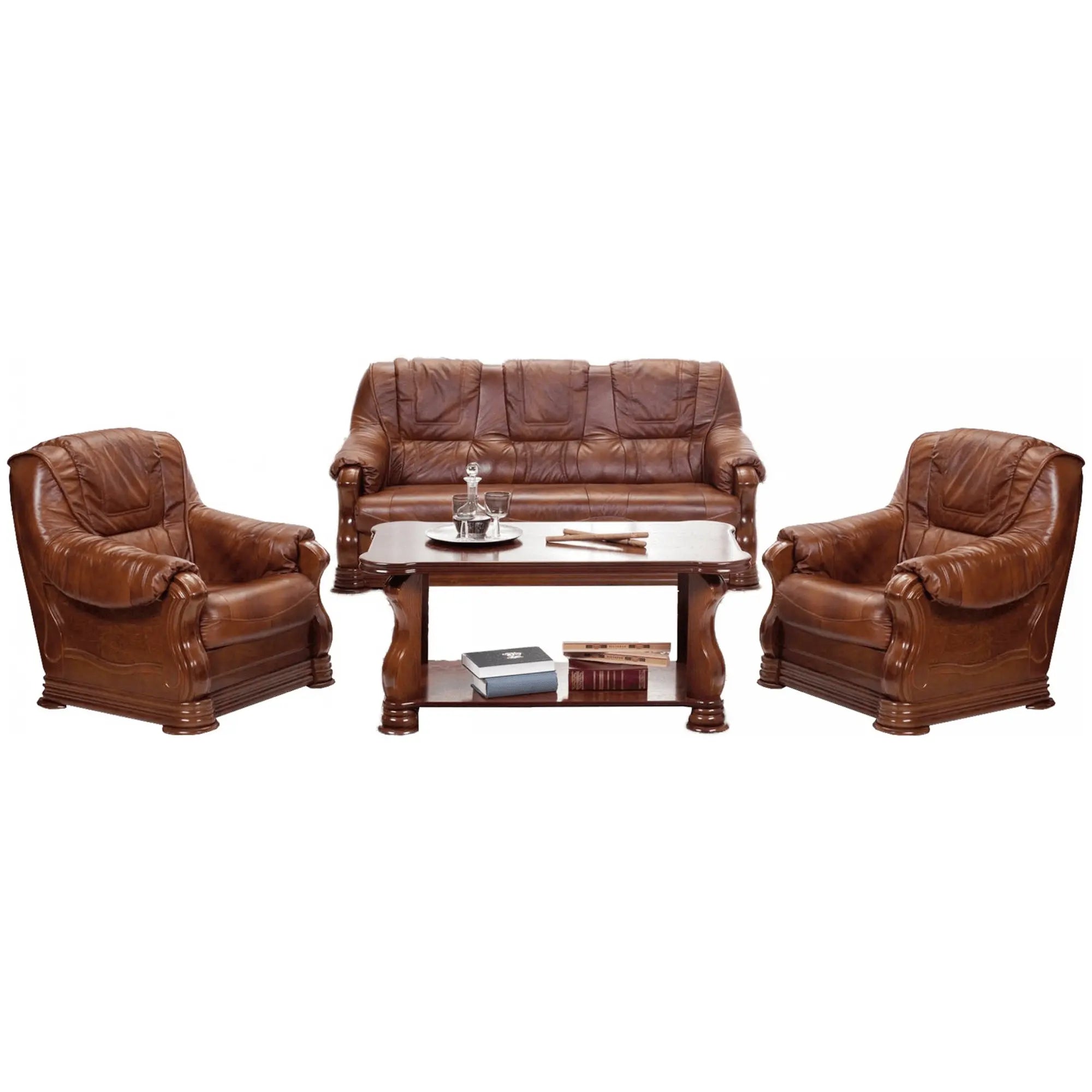 PARMA 311 pachet special (canapea extensibila 3 locuri, doua fotolii fixe din piele naturala Madras)