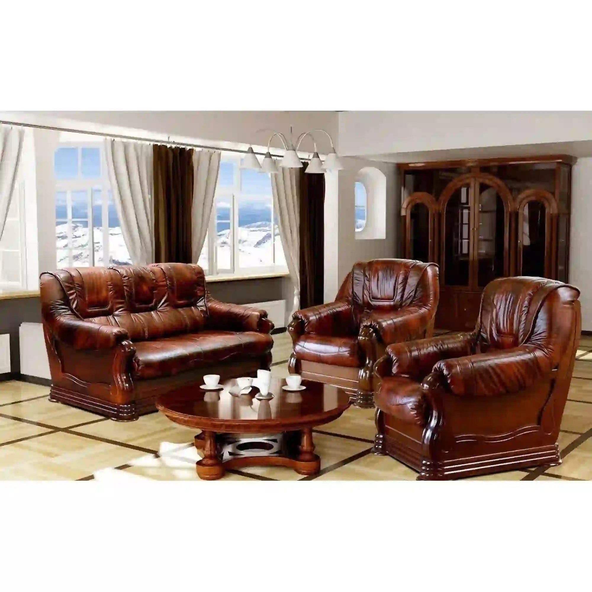 PARMA 311 pachet special FIX (canapea fixa 3 locuri, doua fotolii fixe din piele naturala Madras)