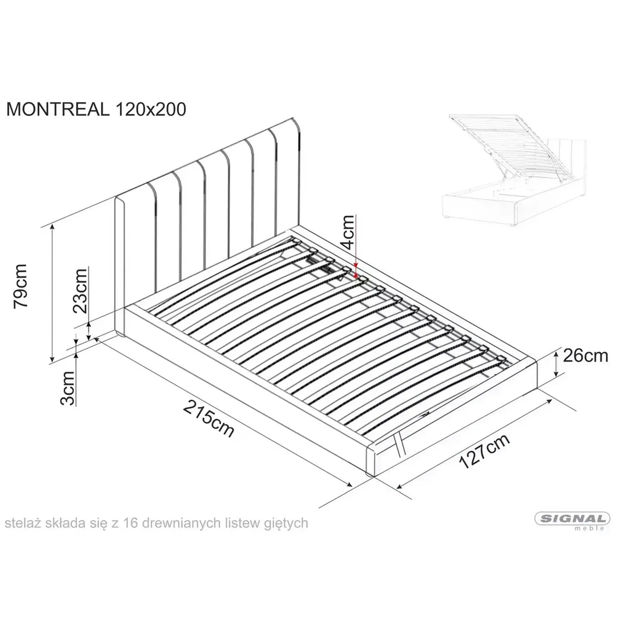 Pat 120x200 cu somiera MONTREAL, stofa catifelata bej - Bluvel 28
